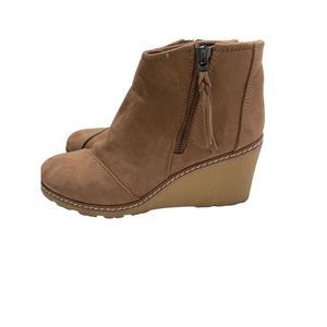 Toms Tan Suede Ankle Booties with Wedge Heel